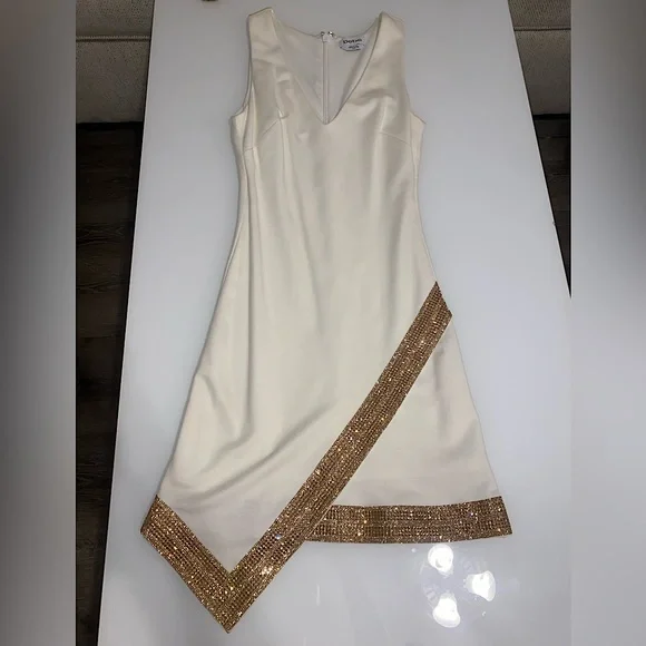 bebe white and gold dress Embellished Strapless Mini Dress – bebe